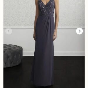 Adrianna Papell Gunmetal Ruched Embellished Maxi Gown